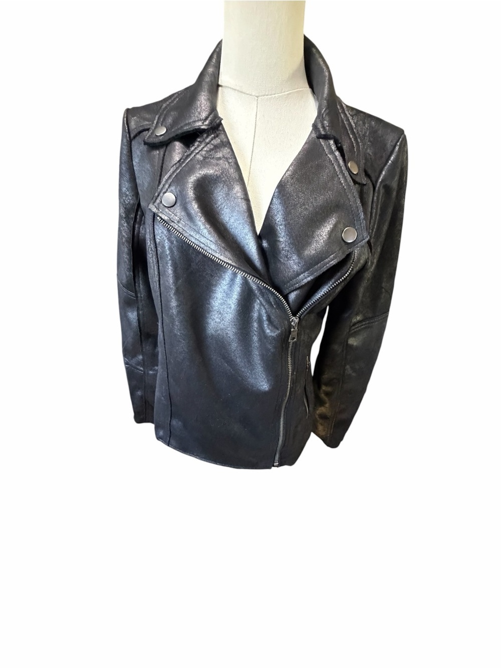Philosophy Women’s Black Faux Leather Moto Jacket Sz Med